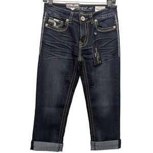 NWT Carreli Jeans Capri Pants Women 28 Dark Wash Rhinestone Ashely Mid Rise